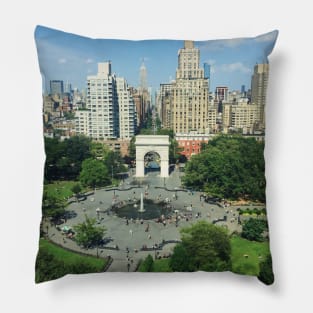 Washington Square Park Aerial Cityscape Pillow