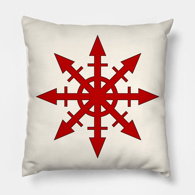 Red Chaostar (Black Outline) Pillow by Salvaged Wisdom