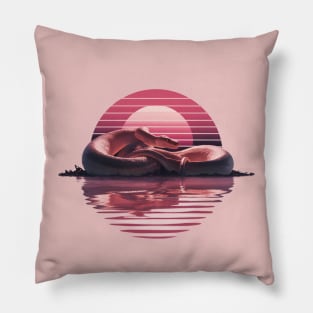 Anaconda in retro sunset in pond Pillow