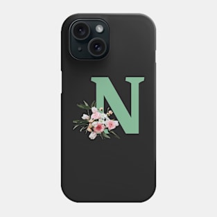Letter N green with colorful flowers Phone Case