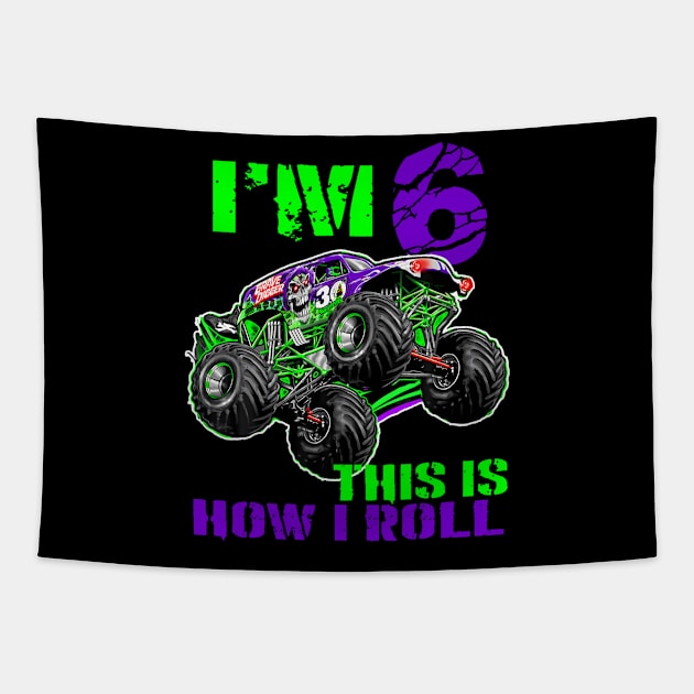 Monster Trucks Are My Jam 6th Birthday Boy years old Tapestry by Aleem James