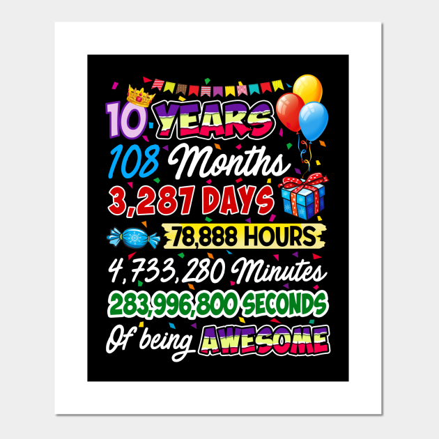 10 Years Old Being Awesome 10th Birthday 10th Birthday Gift Posters