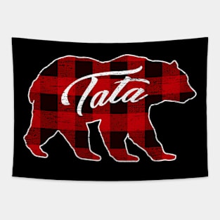 Red Plaid Tata Bear Shirt Matching Pajama Family Tapestry