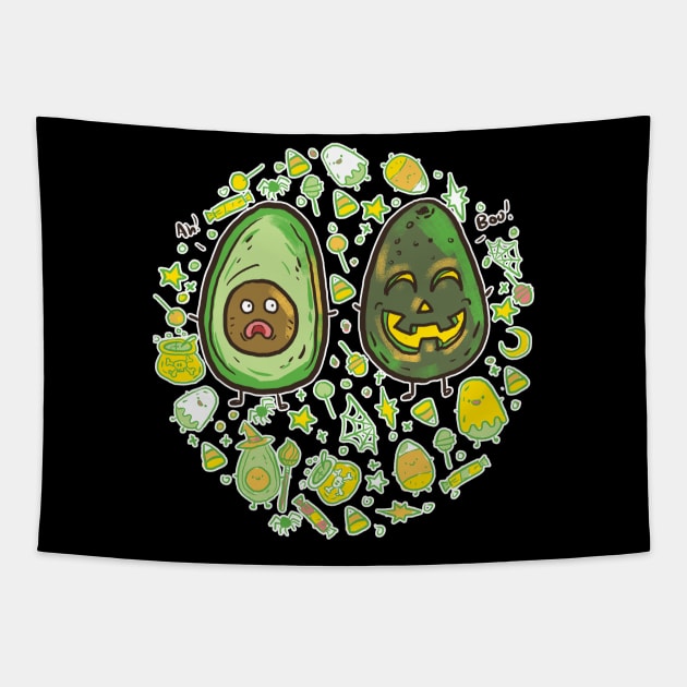 avocado jack o lantern Tapestry by Norse Dog Studio