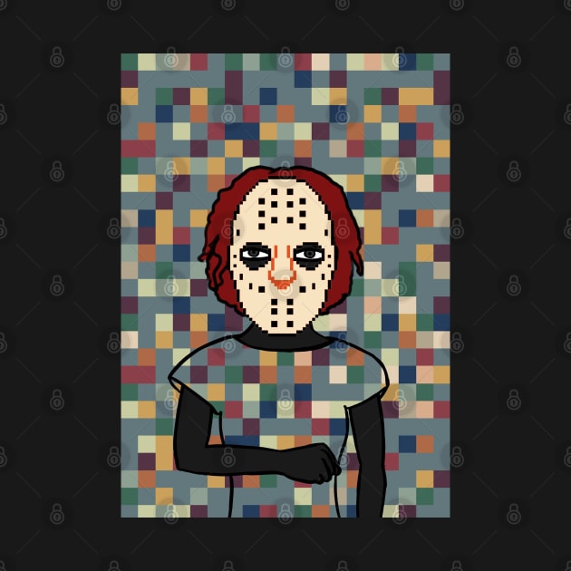 Kain - Pixelated Female Character with Dark Eyes and Gray Pixel Accent by Hashed Art