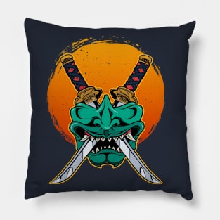 Samurai Mask with katanas Pillow