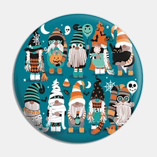 Boo-tiful gnomes // spot // dark teal background fun little creatures black grey green mint and orange dressed for halloween Pin