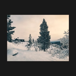 Wintertime - Cabin in Snow-Covered Scandinavian Winter Landscape T-Shirt