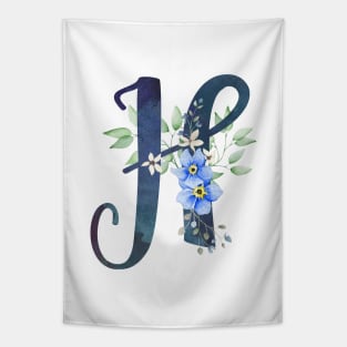 Floral Monogram H Wild Blue Flowers Tapestry