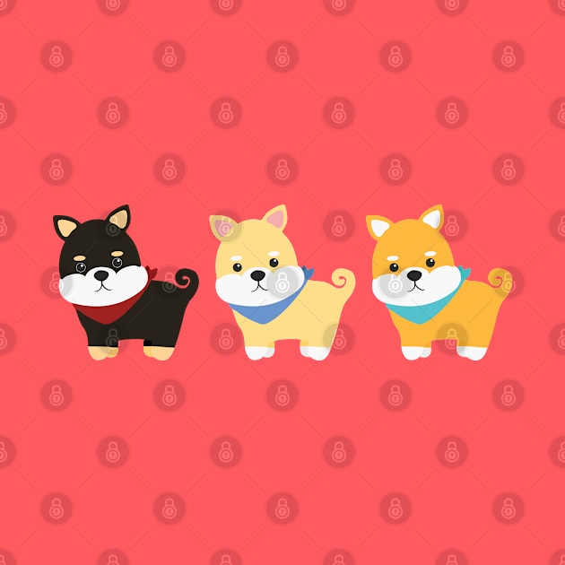 Three Adorable Shiba Inu Dog Cartoons Wearing Bandanas by Susie