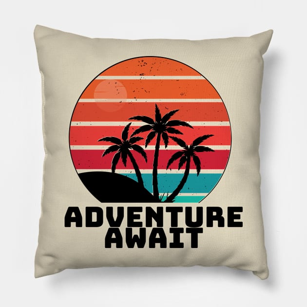 Retro Adventure Await Pillow by Bros Arts