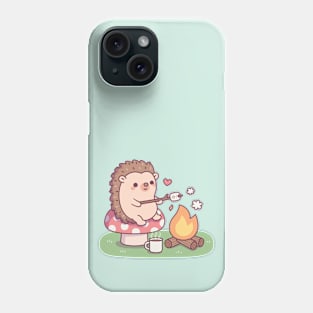 Cute Hedgehog Toasting Marshmallow At Campfire Phone Case