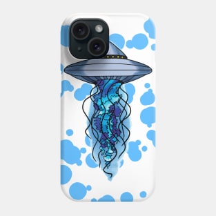 Blue Tailed UFO Jellyfish with Bubble Vortex Phone Case