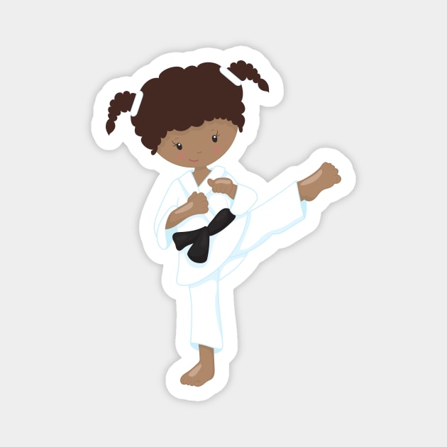 African American Girl, Karate Girl, Black Belt Magnet by Jelena Dunčević