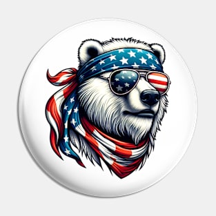 Polar Bear American USA Flag Sunglasses 4th of July Pin