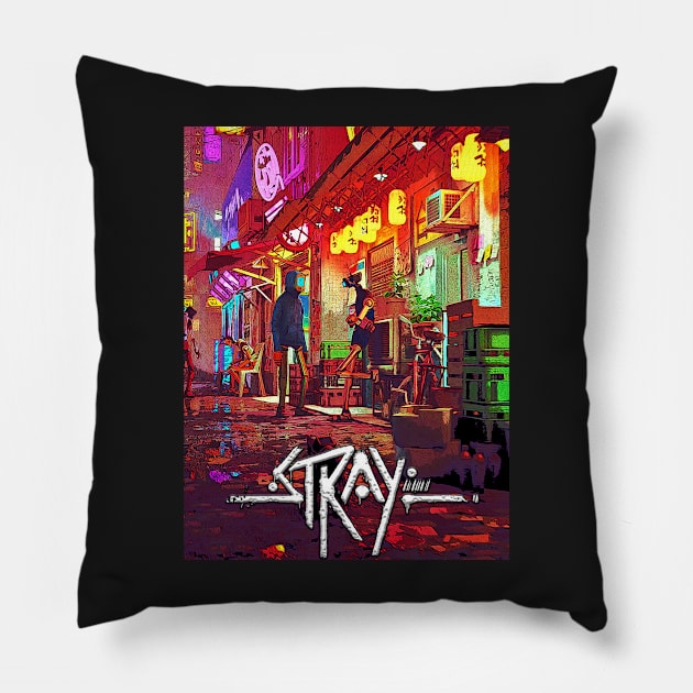 stray cat video gaming Pillow by Color-Lab