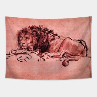 THE CAPE LION LYING DOWN, by Rembrandt Pink Red Hues Tapestry