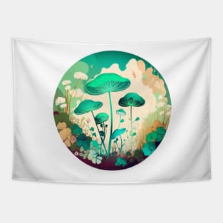 Groovy Cottagecore Mushrooms in the Forest Tapestry