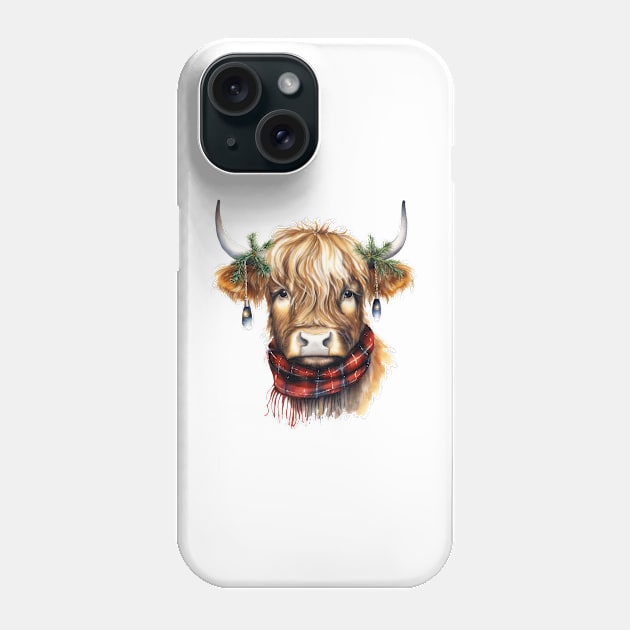 Christmas Highland Cow Phone Case by Chromatic Fusion Studio