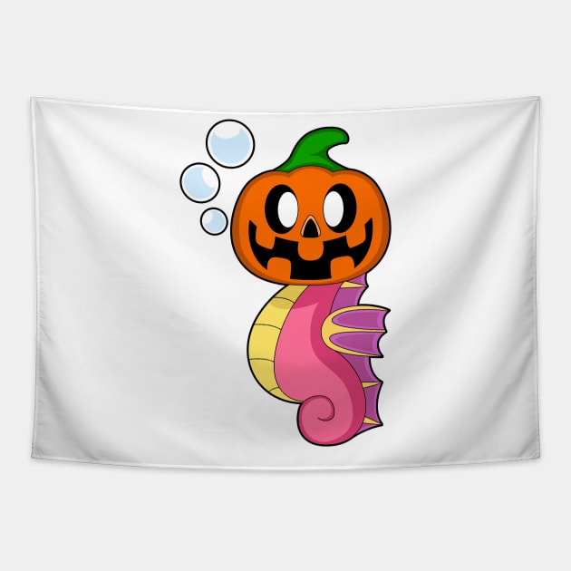 Seahorse Halloween Pumpkin Tapestry by Markus Schnabel