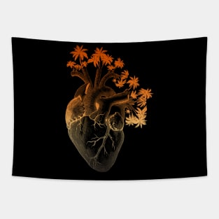 Orange Colored Anatomically Correct Human Heart - Palm Trees Tapestry