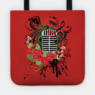 Vintage Microphone Grunge and red roses Tote