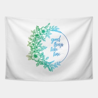 Blue and green floral art with a quote Tapestry