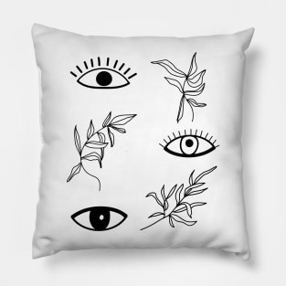 Seamless pattern with eyes and leaves. Psychedelic eyes. Pillow