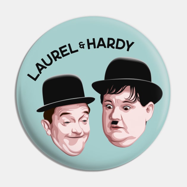 Laurel & Hardy (Color) Pin by PlaidDesign