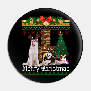 Ugly Christmas Sweater SIBERIAN HUSKY Pin