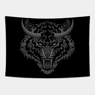 Black tiger head with horn Tapestry