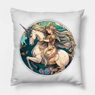 The Last Unicorn - A Majestic and Colorful Fantasy Art Print Pillow