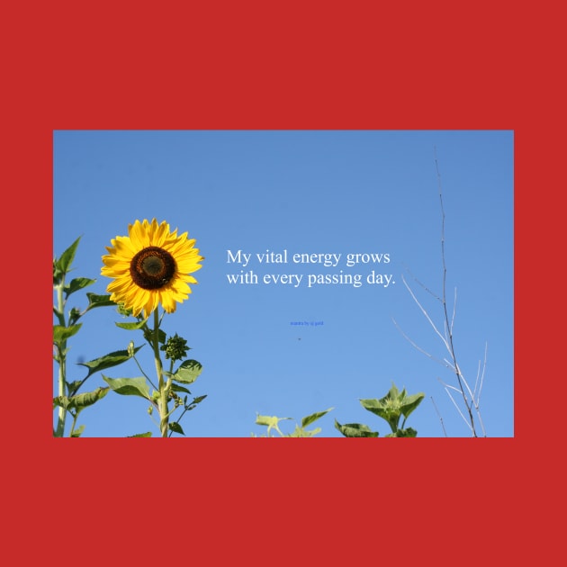 Energy mantra sunflower blue sky by Dok's Mug Store