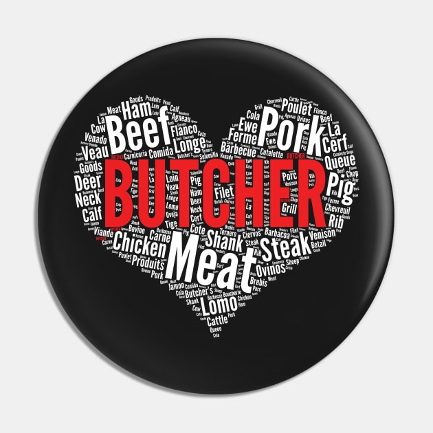 Butcher Heart Shape Word Cloud Design Meat Lover print Pin by theodoros20