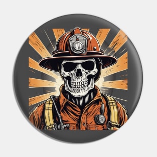 Skeleton fireman retro halloween design Pin