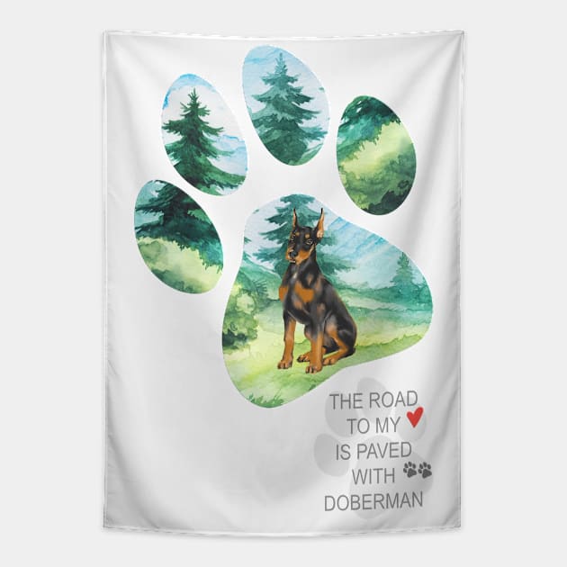 Pawprint Doberman Tapestry by Amanda Jane