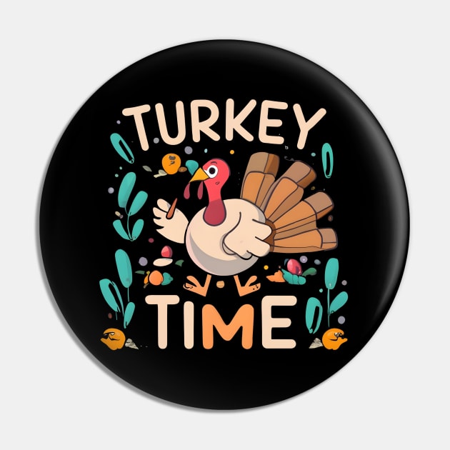 Turkey Time Thanksgiving Animals Pin by Shopkreativco