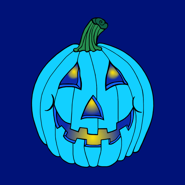 Blue Glowing Jack-O-Lantern Pumpkin by Art by Deborah Camp