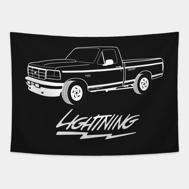 1992-1996 F150 Lightning White Print Tapestry by The OBS Apparel