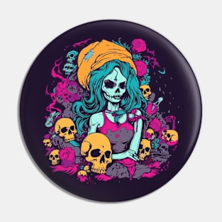 Goth girl with skulls Pin