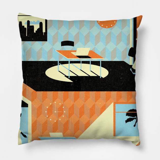 Design Week_work locations Pillow by Neil Webb | Illustrator