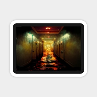 Scary Hotel Hallway Flooded With Water /  Art Styles Different Magnet