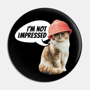 I'm not impressed. Cat with hard hat. Pin