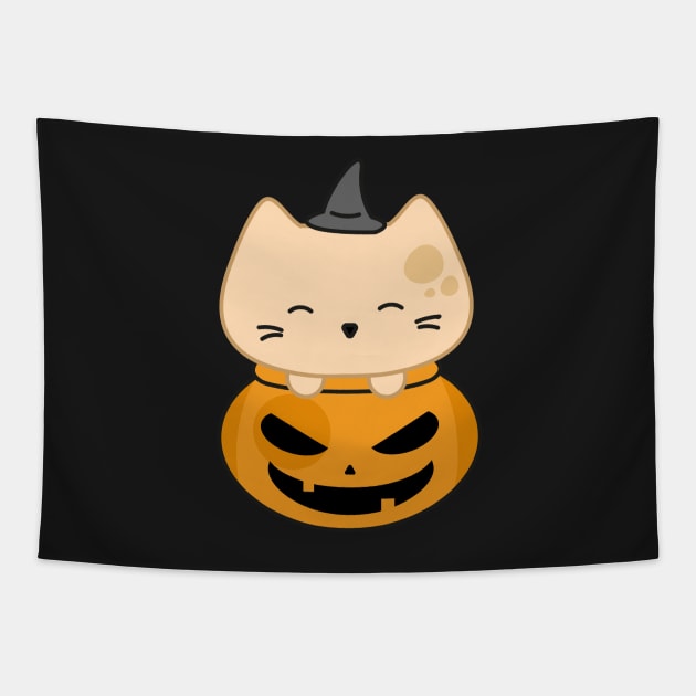 Cute pumpkin kitty Tapestry by yudoodliez