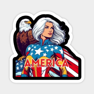 America Female Patriotic 70s Comic Book Superhero July 4 Magnet