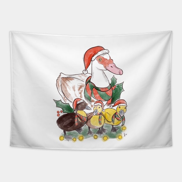 Christmas duck Tapestry by Jurassic Ink