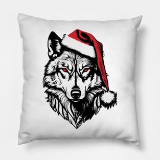 Christmas Wolf with Santa Hat Pillow