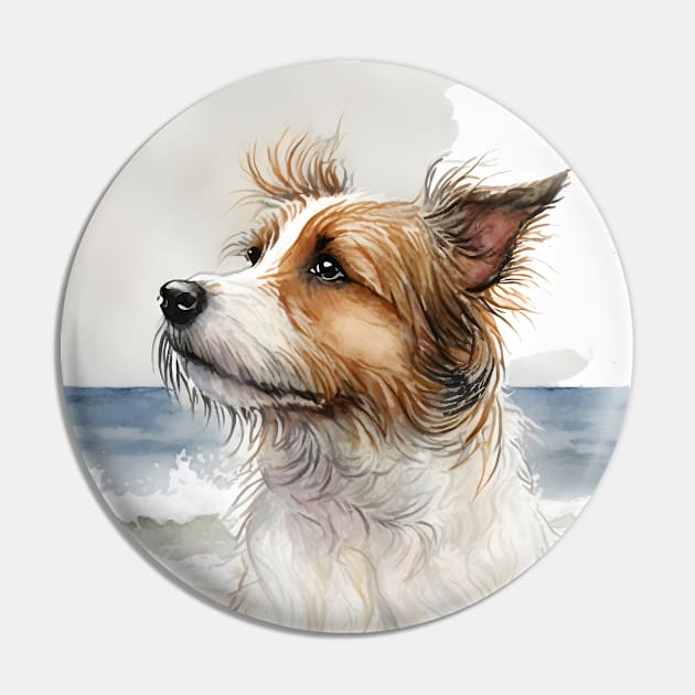 Watercolor Jack Russell Terrier at the Beach Pin by designs4days