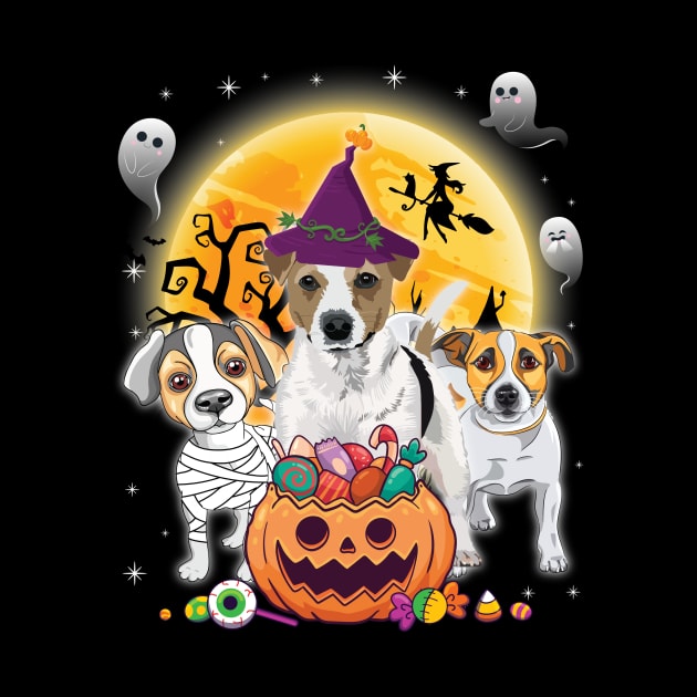 Jack Russell Terrier Dog Mummy Witch Moon Ghosts Happy Halloween Thanksgiving Merry Christmas Day by joandraelliot