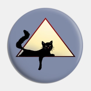 black lounging cat in geometric triangle design art Pin